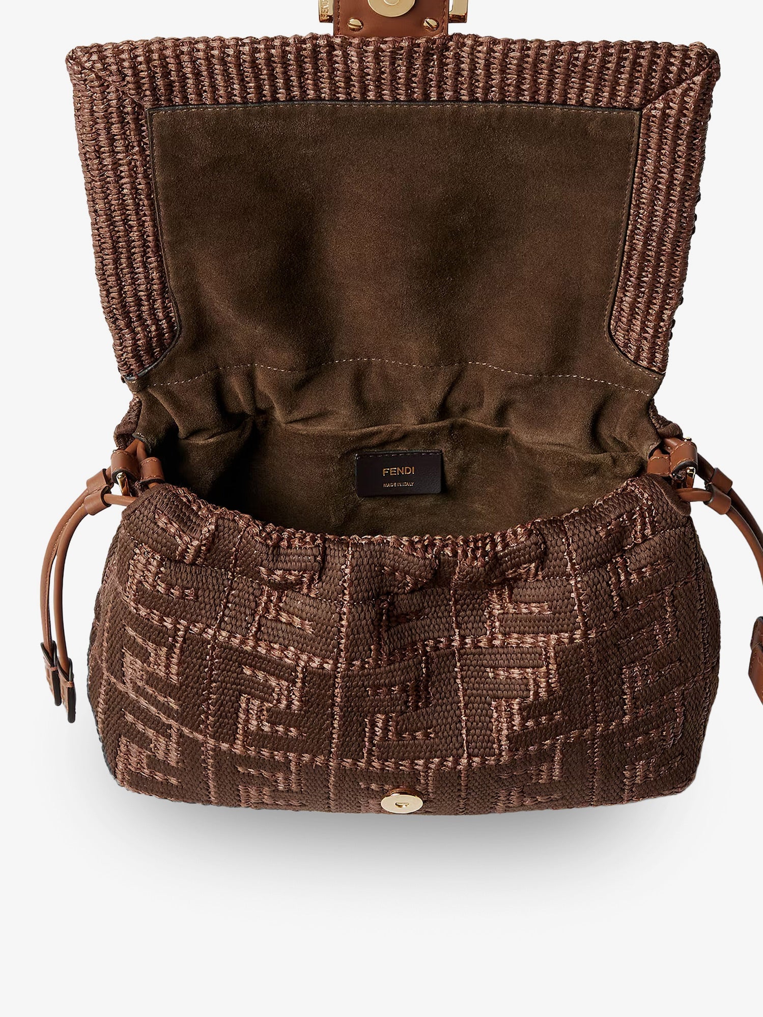 Fendi Women Mamma Baguette Medium Raffia Handbag With Ff Embroidery