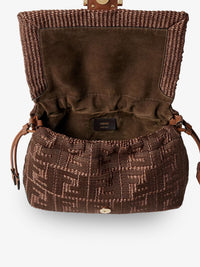 Fendi Women Mamma Baguette Medium Raffia Handbag With Ff Embroidery