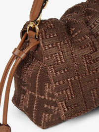 Fendi Women Mamma Baguette Medium Raffia Handbag With Ff Embroidery