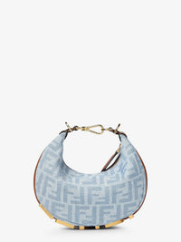 Fendi Women Fendigraphy Mini Denim Handbag With All-Over Ff Logo