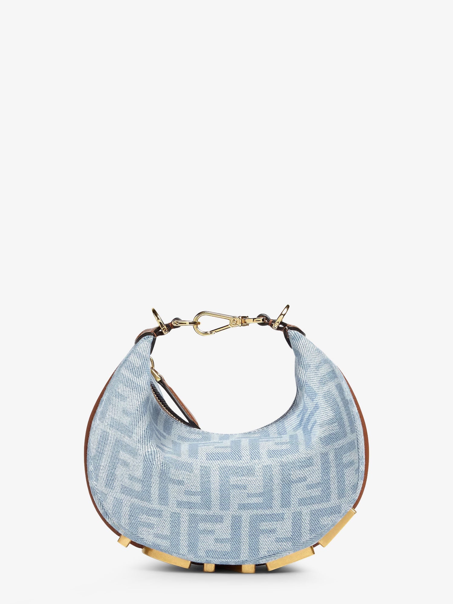 Fendi Women Fendigraphy Mini Denim Handbag With All-Over Ff Logo