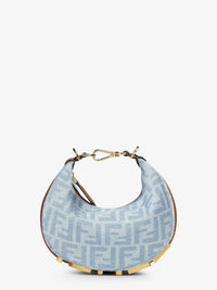 Fendi Women Fendigraphy Mini Denim Handbag With All-Over Ff Logo