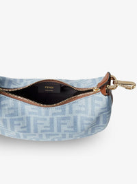 Fendi Women Fendigraphy Mini Denim Handbag With All-Over Ff Logo