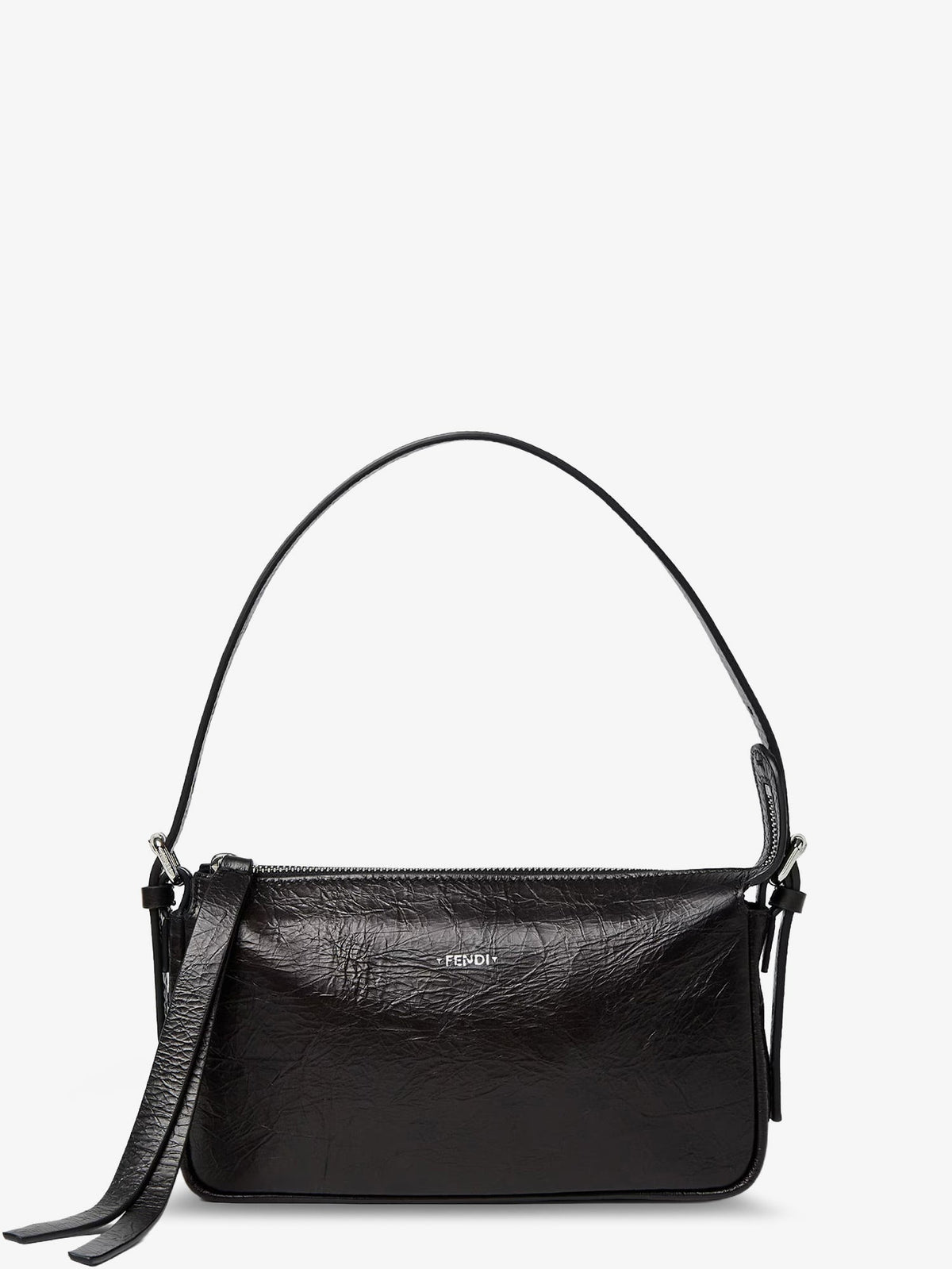 Fendi Women Zip Top Small Vintage-Effect Leather Shoulder Bag