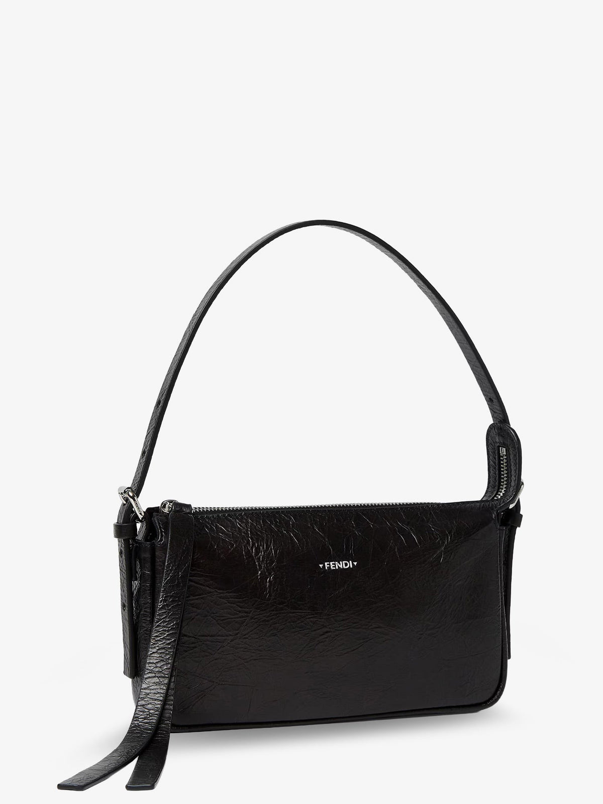 Fendi Women Zip Top Small Vintage-Effect Leather Shoulder Bag