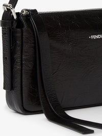 Fendi Women Zip Top Small Vintage-Effect Leather Shoulder Bag