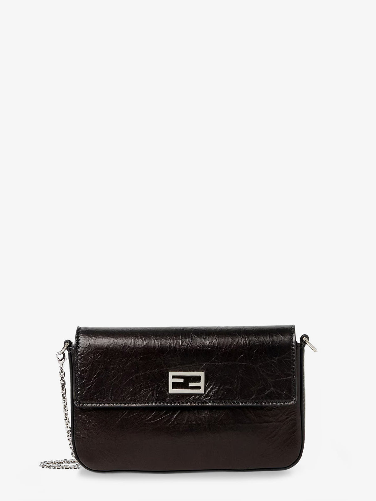Fendi Women Crackled Leather Wallet On Chain Tube Crossbody Bag