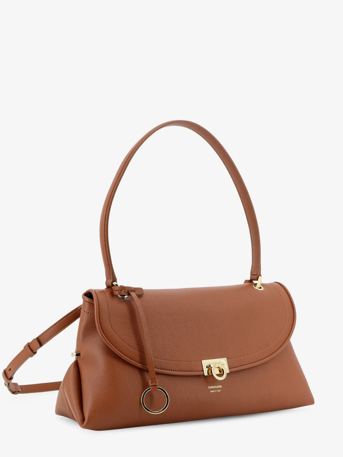 Ferragamo Women Leather Shoulder Bag With Gancini Detail