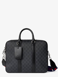 Gucci Men Gg Supreme Fabric And Leather Briefcase