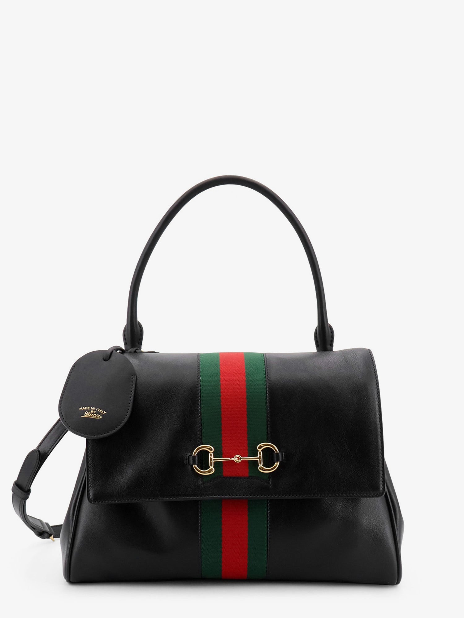 Gucci Women Paparazzo Leather Handbag With Front Web Detail