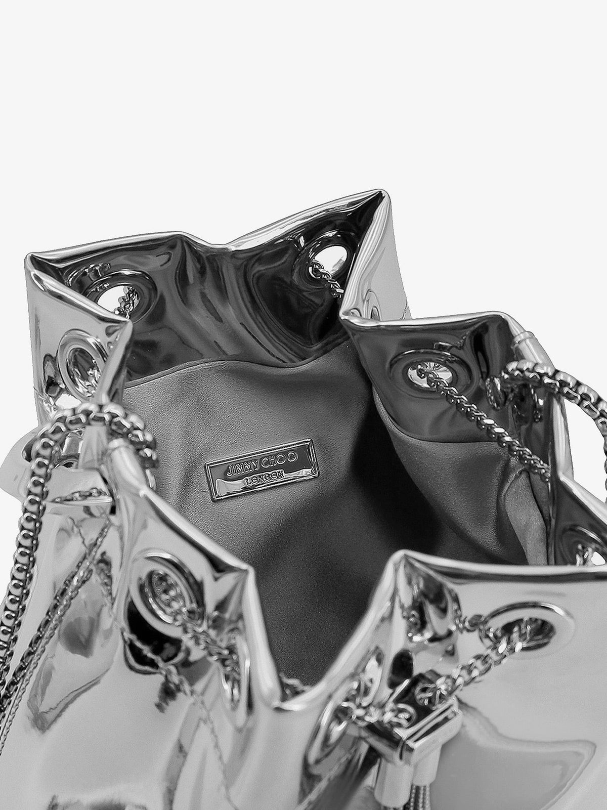 Jimmy Choo Women Bonbon Bucket Bag In Mirrored Fabric