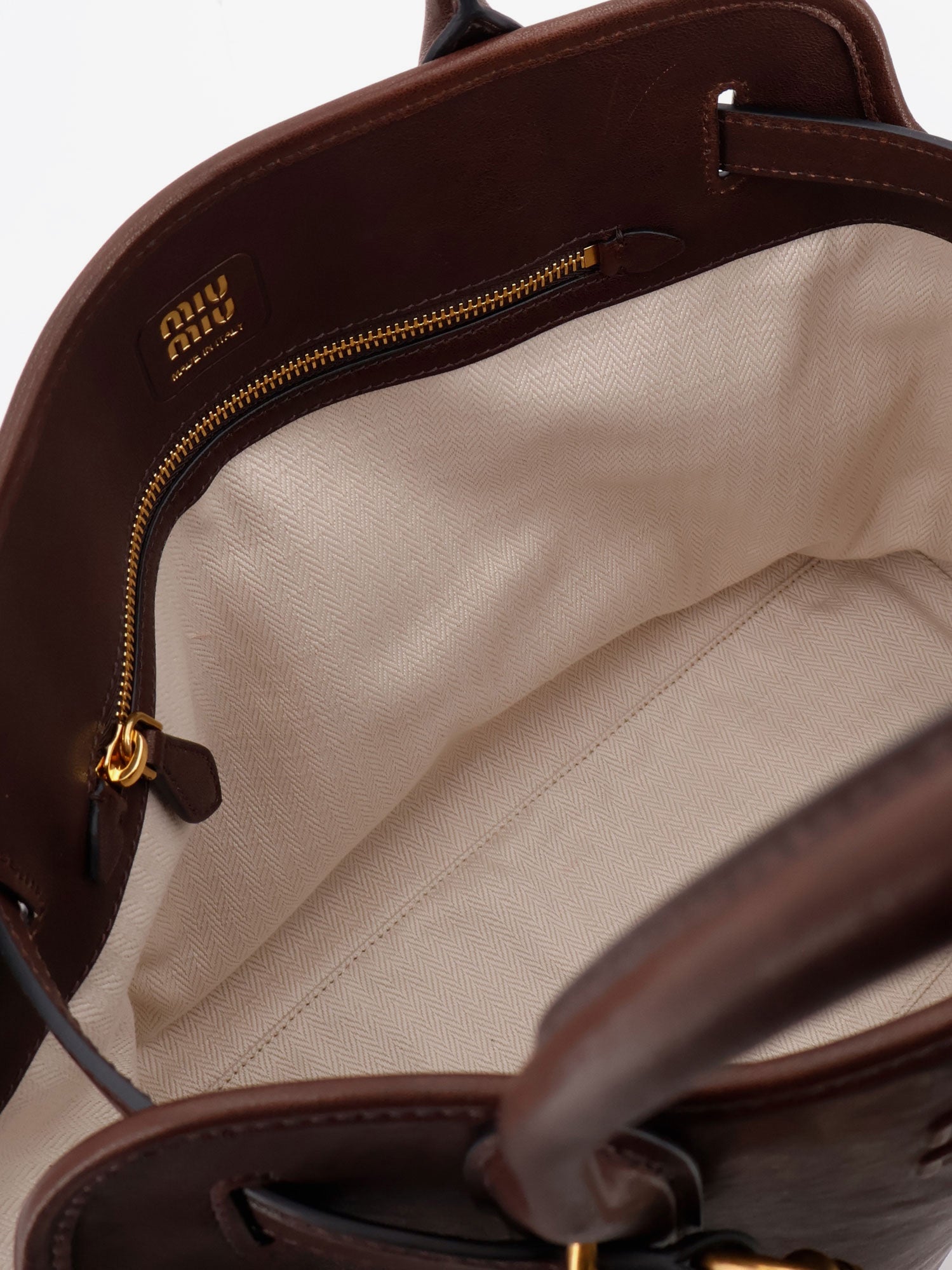 Miu Miu Women Aventure Leather Handbag With Front Lettering Logo