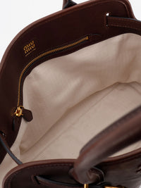 Miu Miu Women Aventure Leather Handbag With Front Lettering Logo