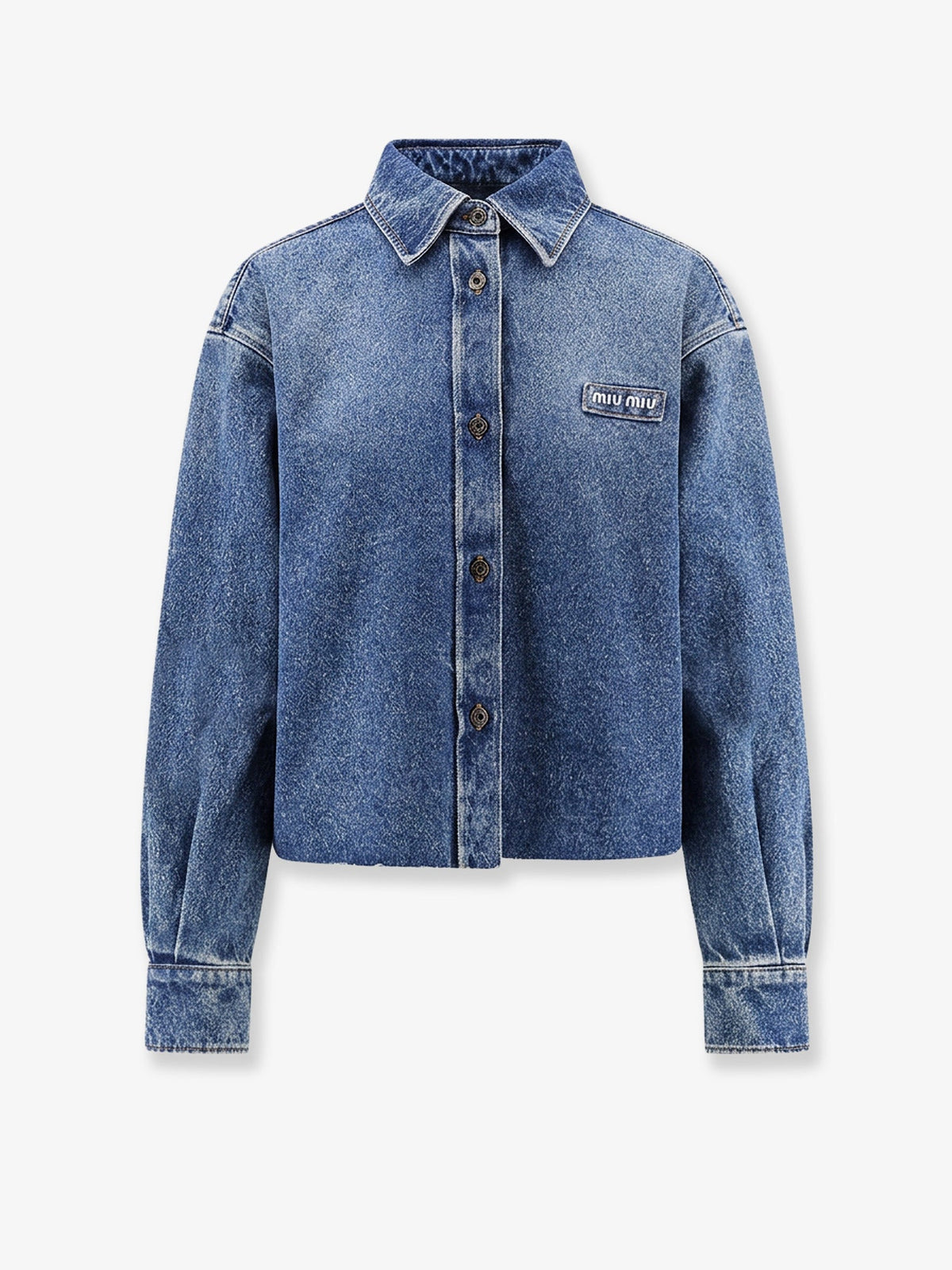 Miu Miu Women Denim Shirt With Logo Patch