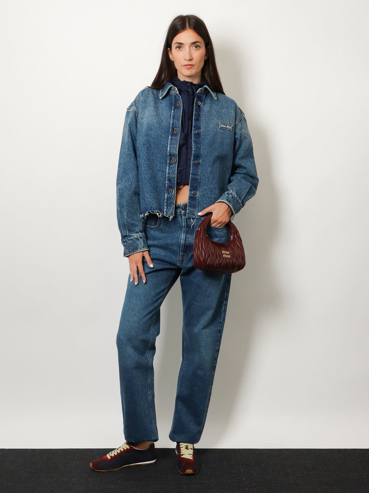 Miu Miu Women Denim Shirt With Logo Patch