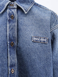 Miu Miu Women Denim Shirt With Logo Patch
