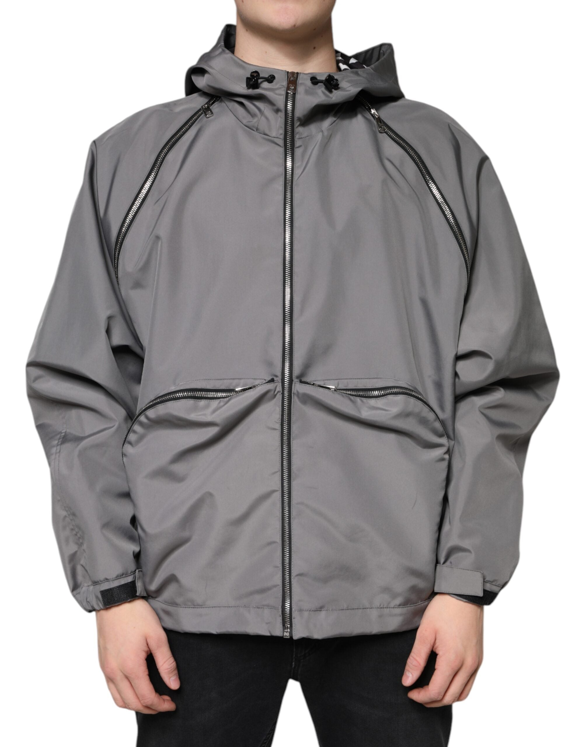 Dolce & Gabbana Gray Polyester Hooded Men Full Zip Men's Jacket