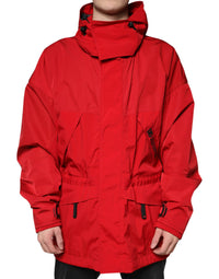 Dolce & Gabbana Red Nylon Hooded Men Full Zip Parka Men's Jacket