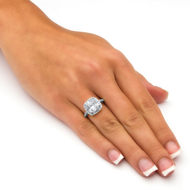 PalmBeach Jewelry 10K White Gold Cushion Cubic Zirconia Halo Engagement Ring Sizes 5-10