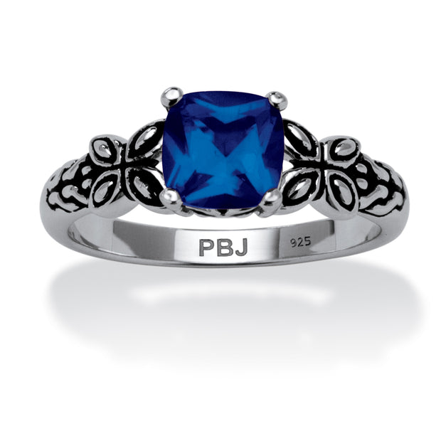 PalmBeach Jewelry Sterling Silver Antiqued Cushion Simulated Birthstone Butterfly Ring Sizes 5-10-September-Sapphire