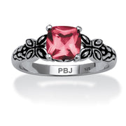 PalmBeach Jewelry Sterling Silver Antiqued Cushion Simulated Birthstone Butterfly Ring Sizes 5-10-October-Tourmaline