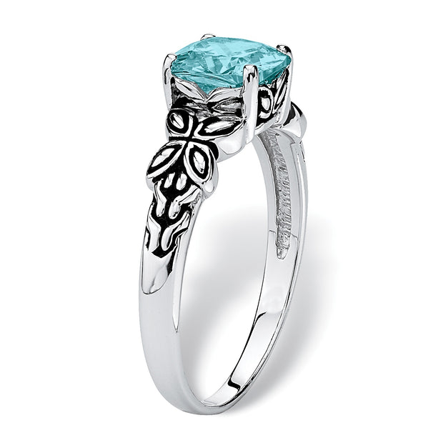 PalmBeach Jewelry Sterling Silver Antiqued Cushion Simulated Birthstone Butterfly Ring Sizes 5-10-December-Blue Topaz