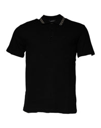 Versace Black Viscose Collared Polo Short Sleeves Men's T-shirt