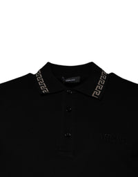 Versace Black Viscose Collared Polo Short Sleeves Men's T-shirt