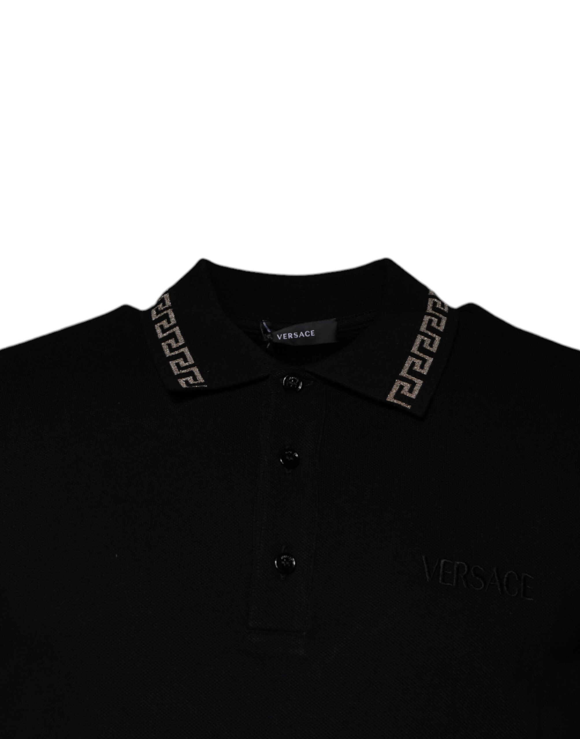 Versace Black Viscose Collared Polo Short Sleeves Men's T-shirt