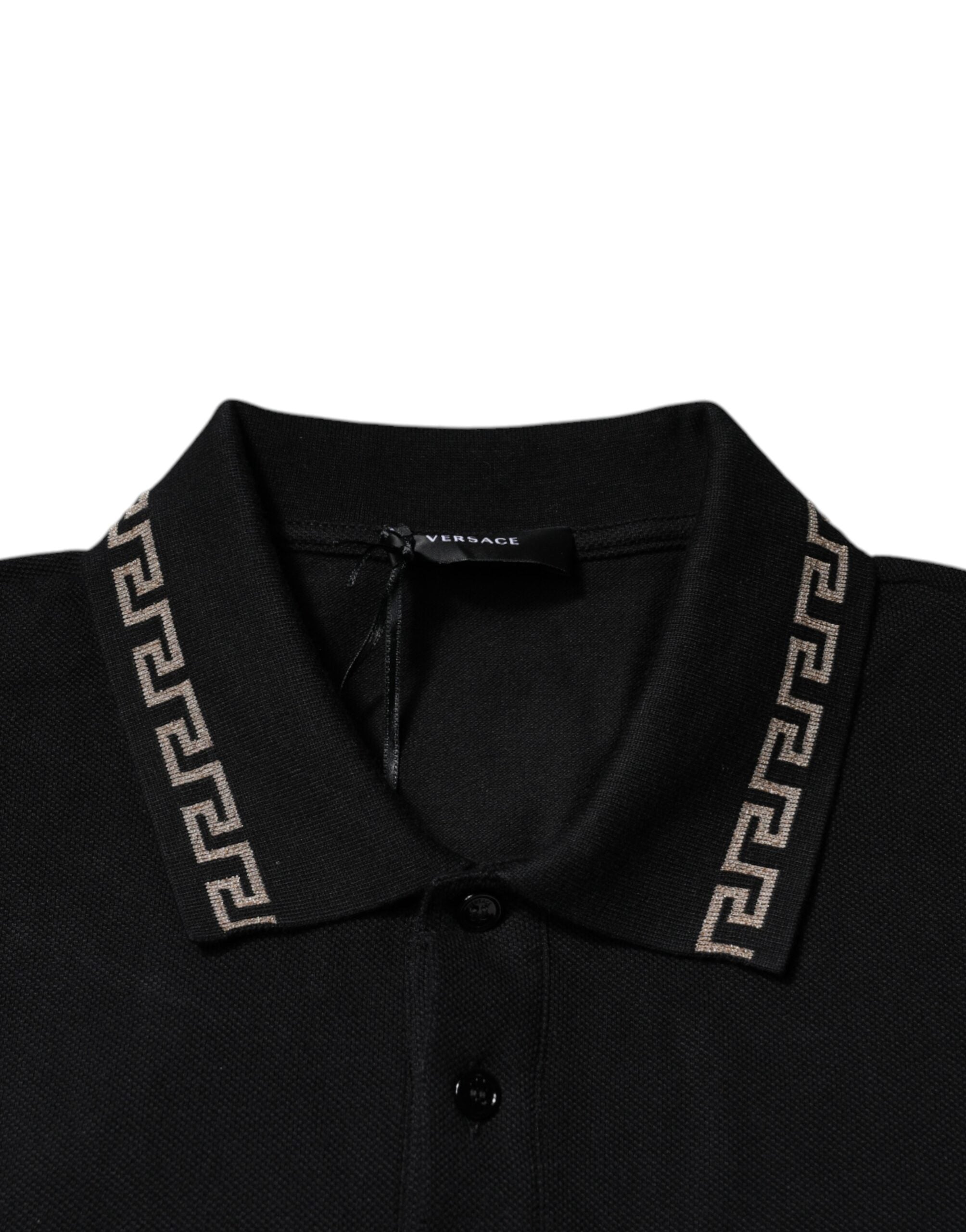 Versace Black Viscose Collared Polo Short Sleeves Men's T-shirt