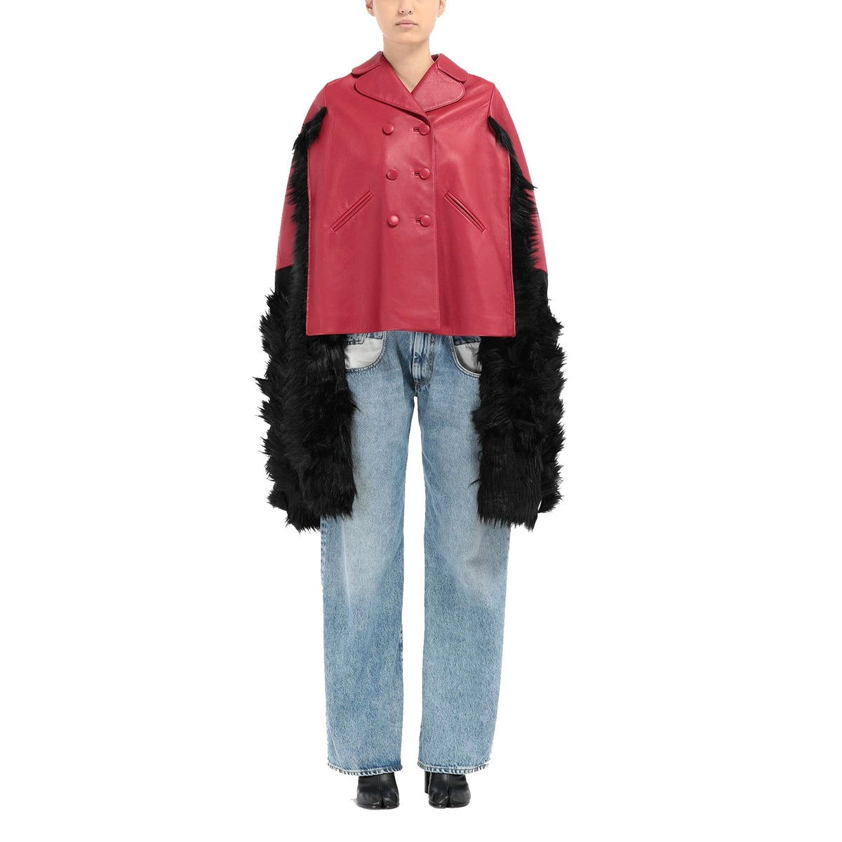 Maison Margiela Maison Margiela Faux Fur Trimmed Leather Cape Jacket Women
