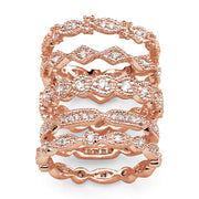 PalmBeach Jewelry Rose Gold-plated Round Cubic Zirconia 5 Piece Set Eternity Ring Sizes 5-10