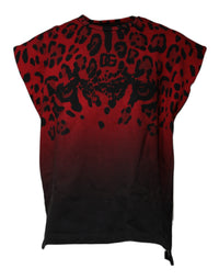 Dolce & Gabbana Red Leopard Print Cotton Sleeveless Men's T-shirt