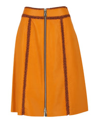 Bottega Veneta Womens Calfskin Leather Zip-Up Skirt