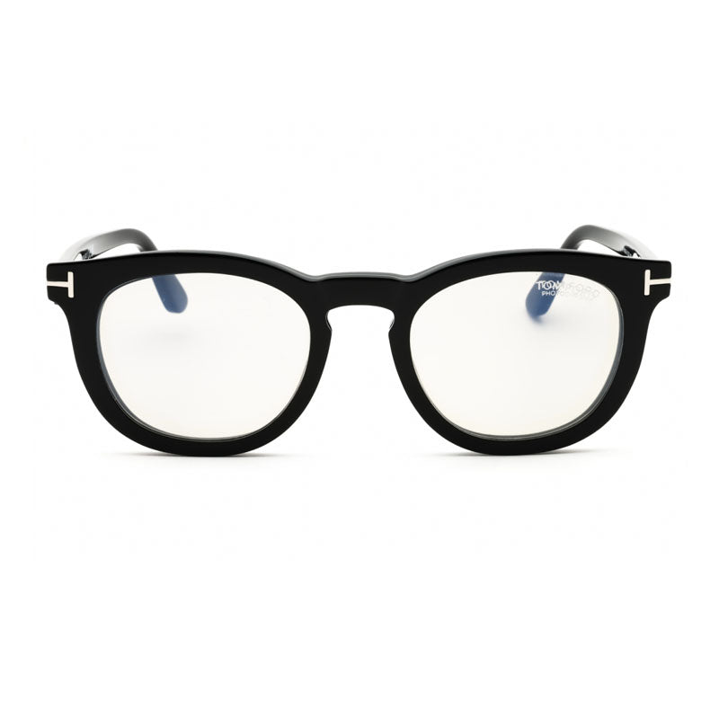 Tom Ford Eyeglasses Round Full Rim, Black Frame and Clear/Grey Clip-on Photochromic Lens FT5993-B005