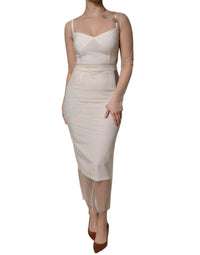 Dolce & Gabbana White Sheer Tulle Bustier Bodycon Midi Women's Dress