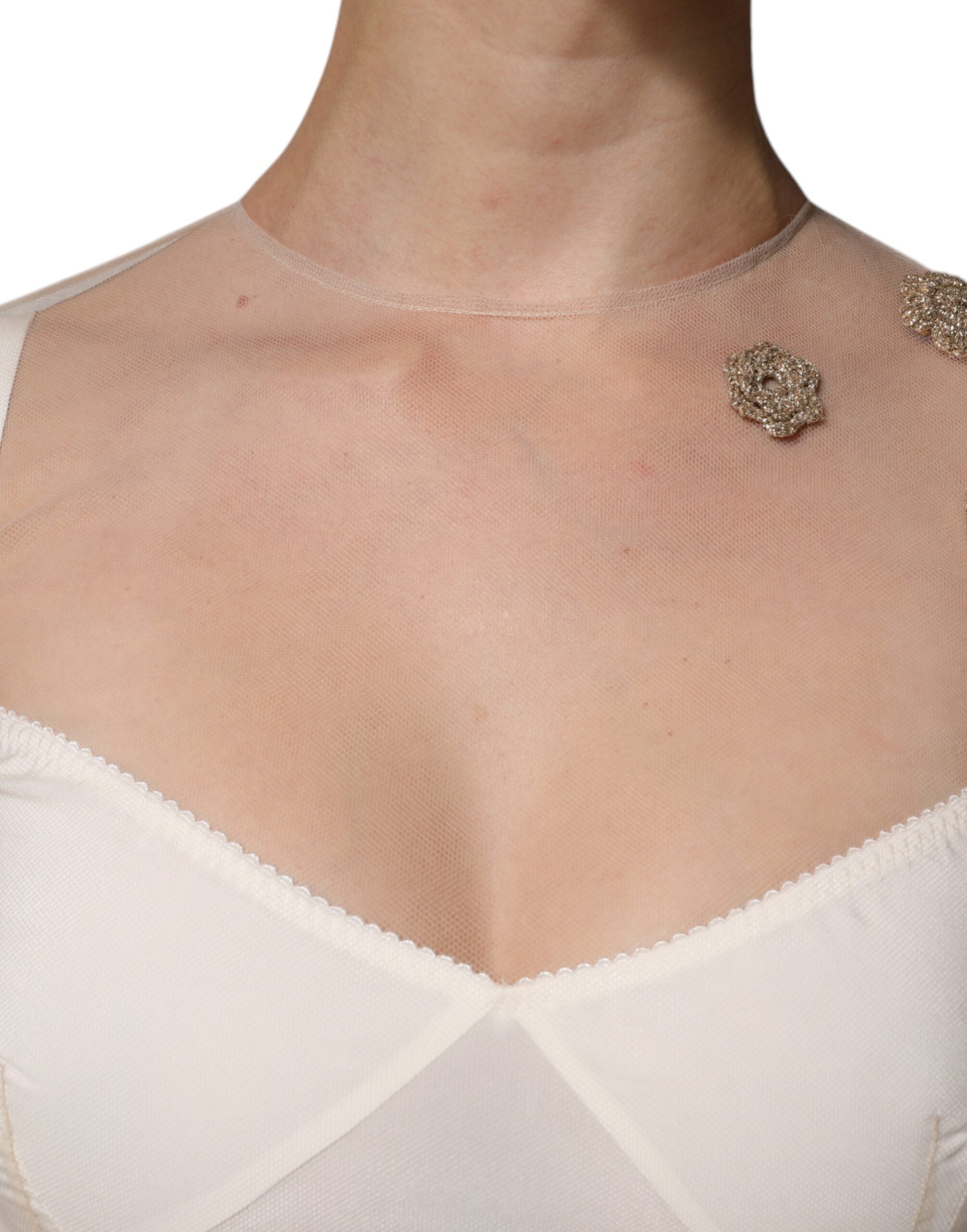 Dolce & Gabbana White Sheer Tulle Bustier Bodycon Midi Women's Dress