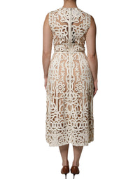 Dolce & Gabbana White Cut Out Leather Sleeveless Midi Women's Dress