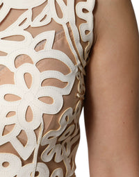 Dolce & Gabbana White Cut Out Leather Sleeveless Midi Women's Dress