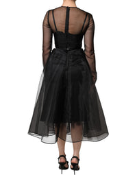 Dolce & Gabbana Black Tulle A-line Midi Cocktail Gown Women's Dress