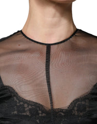 Dolce & Gabbana Black Tulle A-line Midi Cocktail Gown Women's Dress
