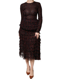 Dolce & Gabbana Black Red Polka Dot Silk Layered Midi Women's Dress