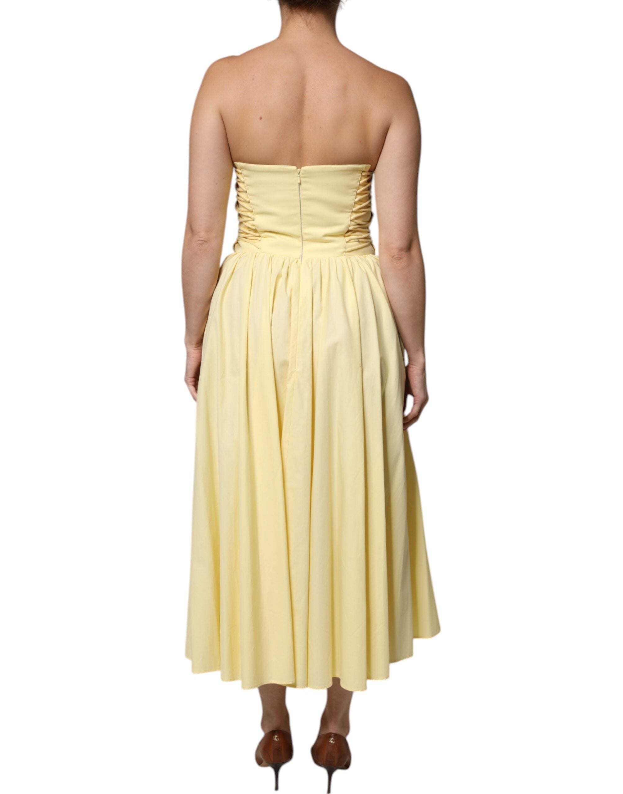 Philosophy Yellow Cotton Corset Midi Women's Dress