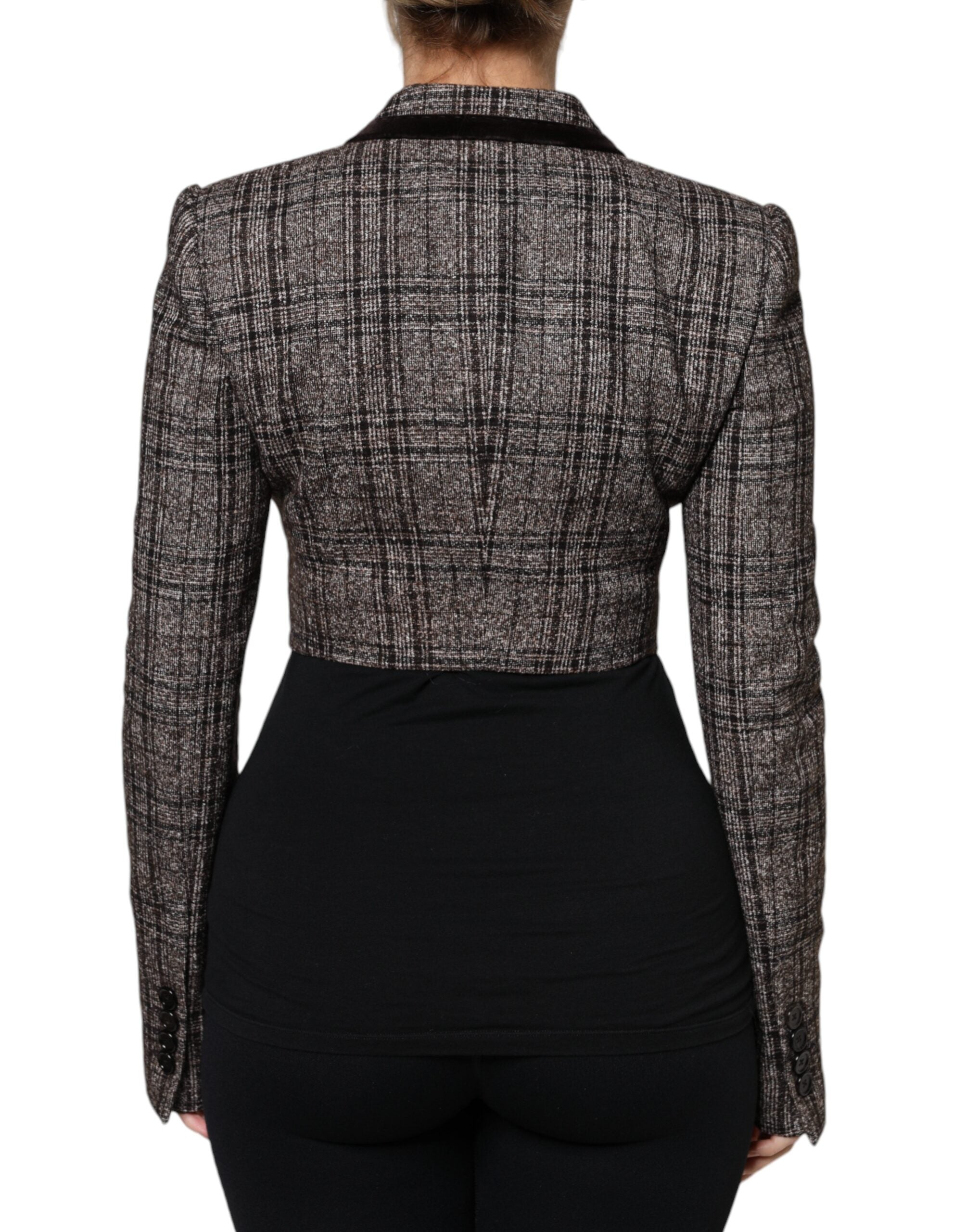 Dolce & Gabbana Dolce & Gabbana Brown Plaid Long Sleeve Cropped Coat Women's Jacket