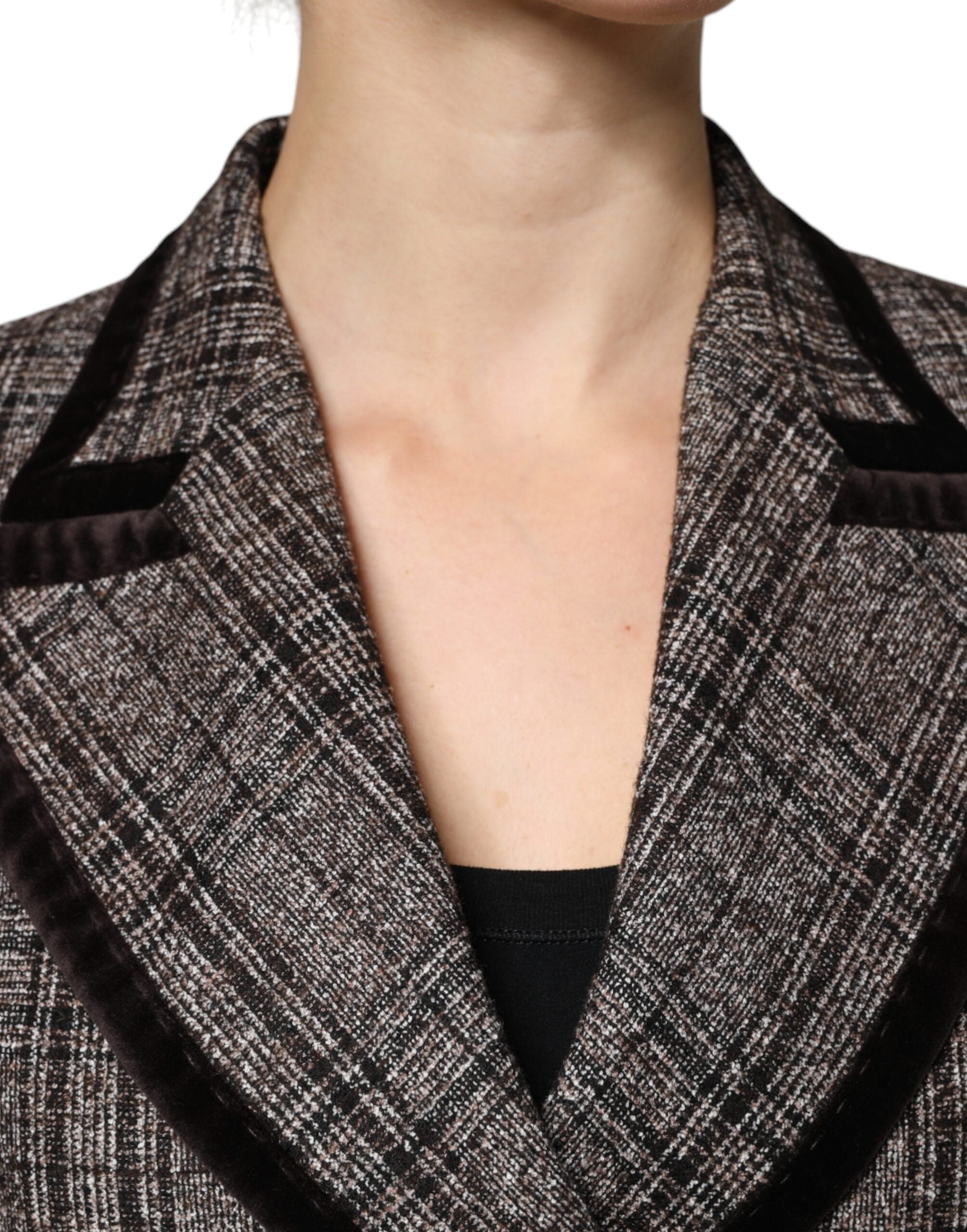 Dolce & Gabbana Dolce & Gabbana Brown Plaid Long Sleeve Cropped Coat Women's Jacket