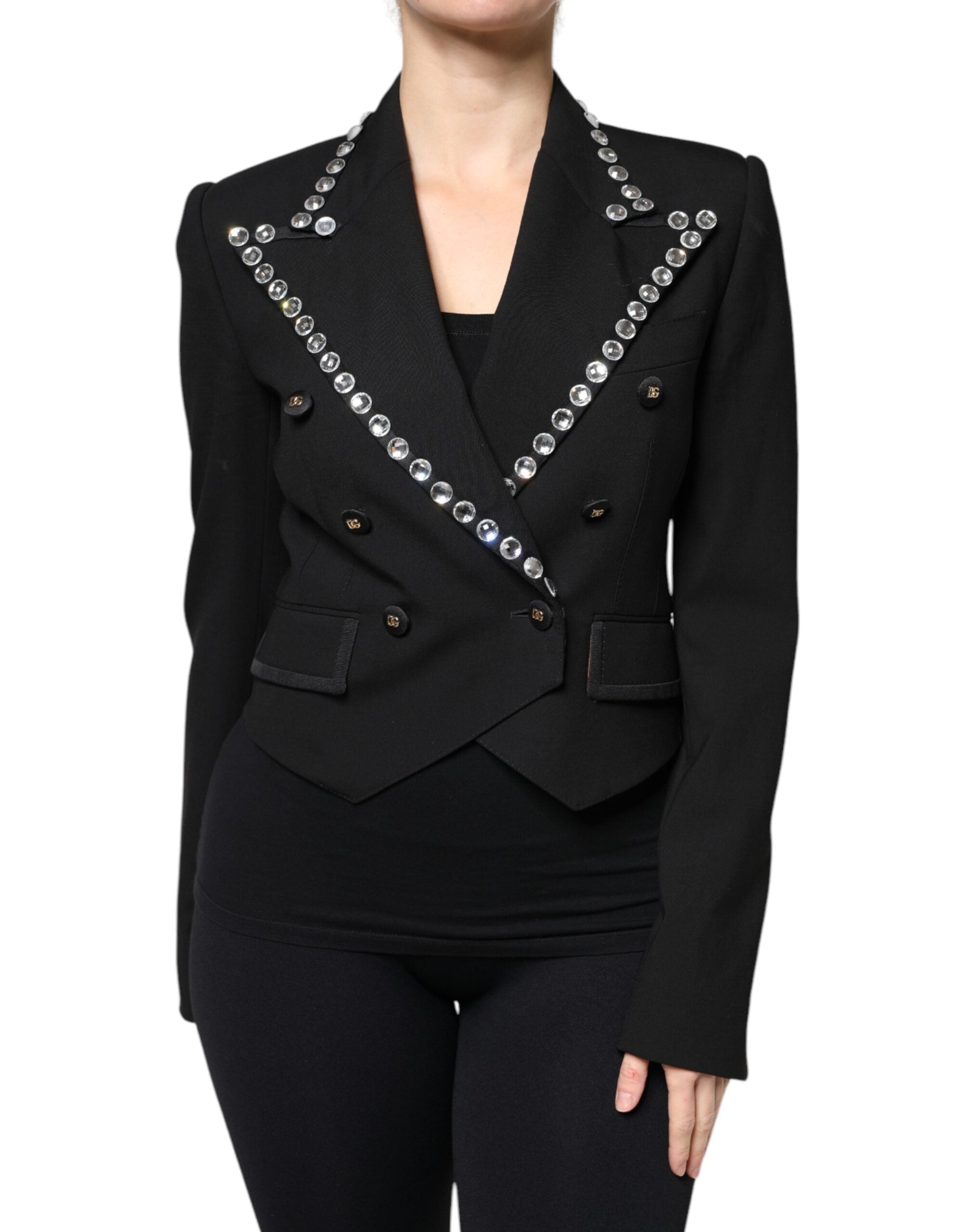 Dolce & Gabbana Dolce & Gabbana Black Crystal Double Breasted Blazer Women's Jacket
