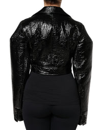 Dolce & Gabbana Dolce & Gabbana Black Leather Cropped Long Sleeve Coat Women's Jacket