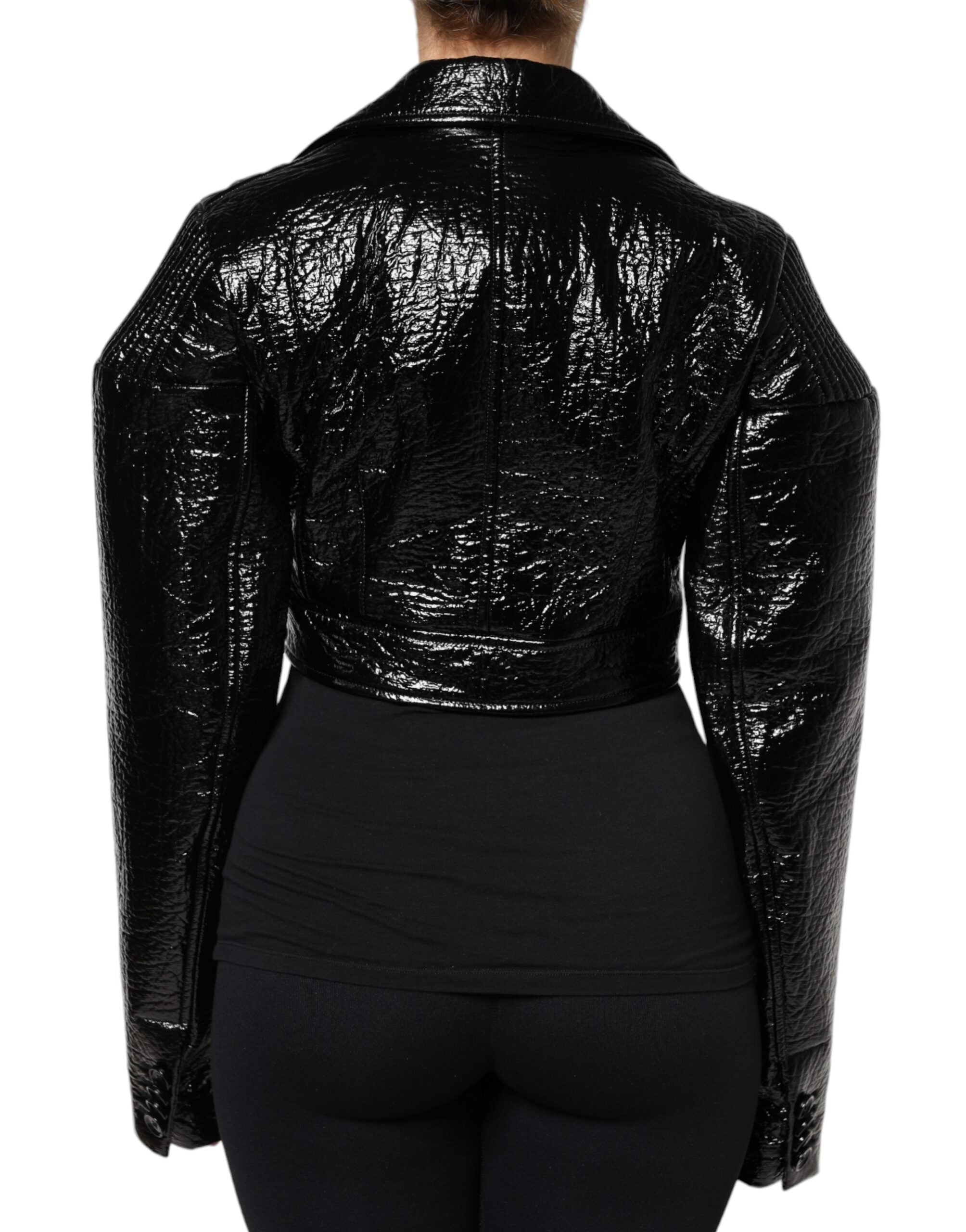 Dolce & Gabbana Dolce & Gabbana Black Leather Cropped Long Sleeve Coat Women's Jacket