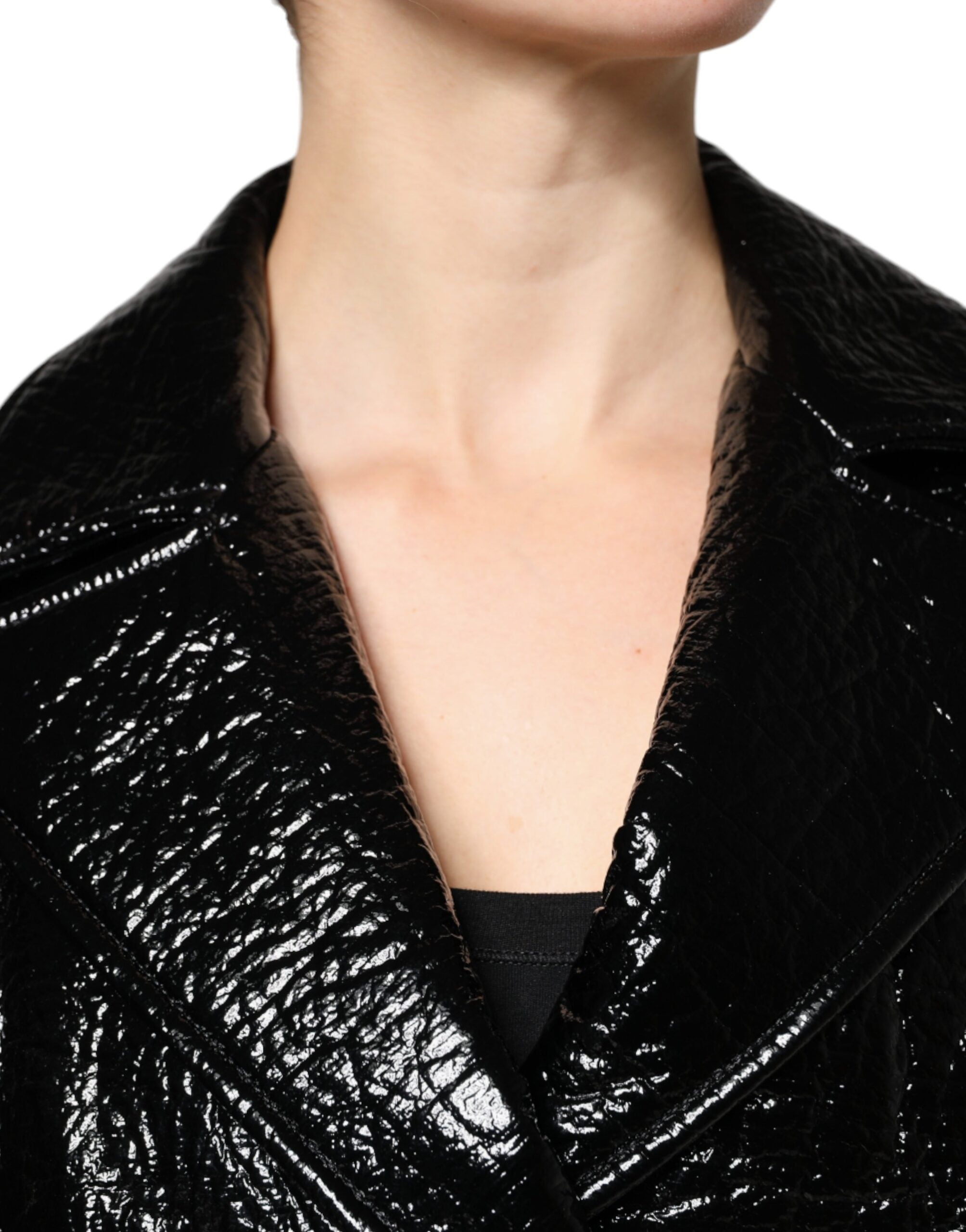 Dolce & Gabbana Dolce & Gabbana Black Leather Cropped Long Sleeve Coat Women's Jacket