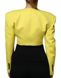 Dolce & Gabbana Dolce & Gabbana Lemon Yellow Wool Long Sleeves Cropped Coat Women's Jacket